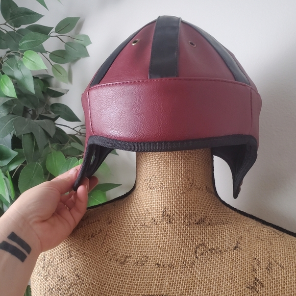 Vintage Style Football Helmet Burgundy and Black - Picture 4 of 8